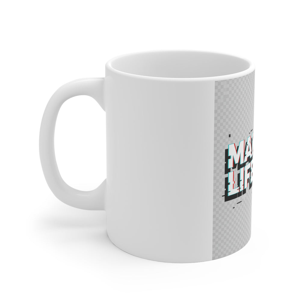 Mug — "Make Life Fair" Glitch Typography Coffee Cup